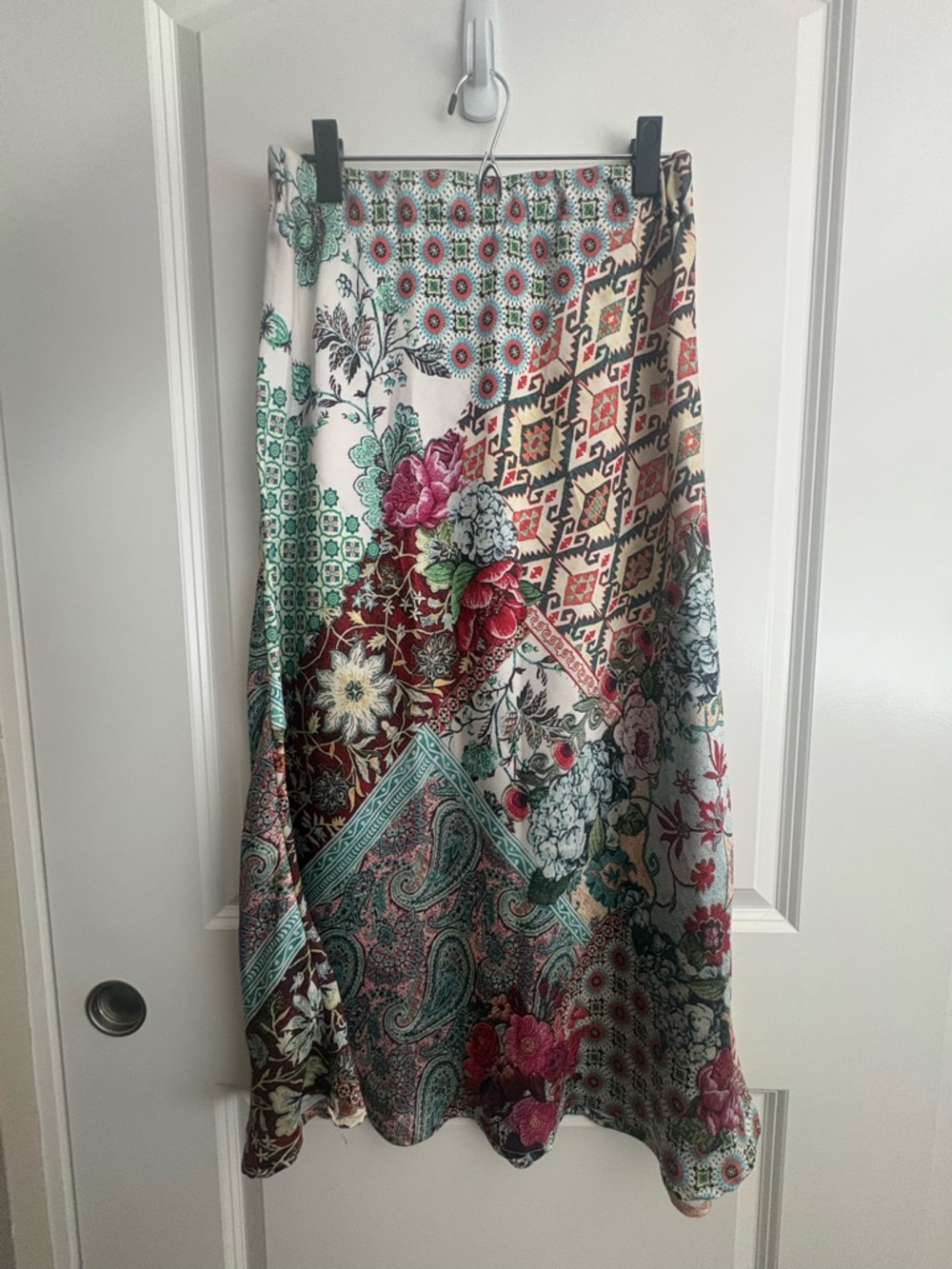 SHEIN Multi-Color Patchwork Floral A-Line Skirt